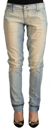Acht Light Blue Washed Cotton Low Waist Skinny Denim Jeans -   -  Acht.